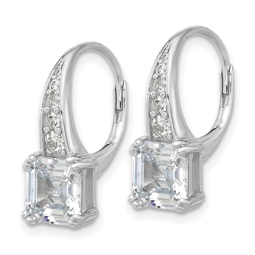 QSH134 Sterling Shimmer Sterling Silver Rhodium-plated CZ 12 Stone Leverback Earrings