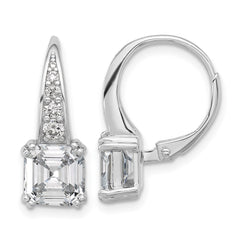 QSH134 Sterling Shimmer Sterling Silver Rhodium-plated CZ 12 Stone Leverback Earrings