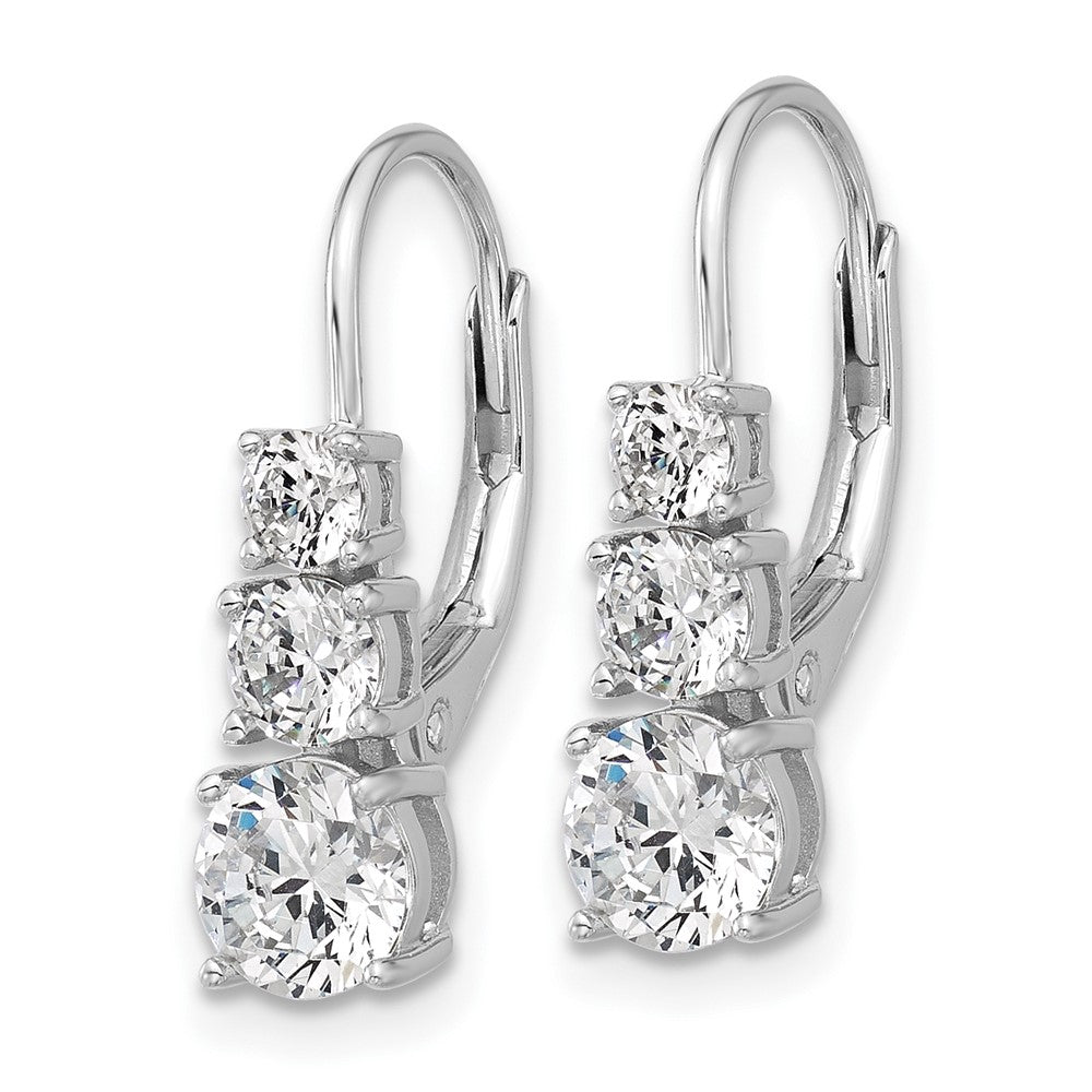 QSH135 Sterling Shimmer Sterling Silver Rhodium-plated CZ 6 Stone Leverback Earrings