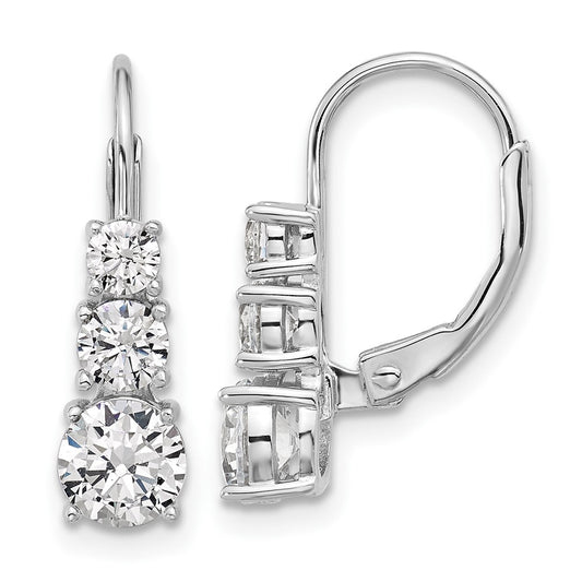 QSH135 Sterling Shimmer Sterling Silver Rhodium-plated CZ 6 Stone Leverback Earrings