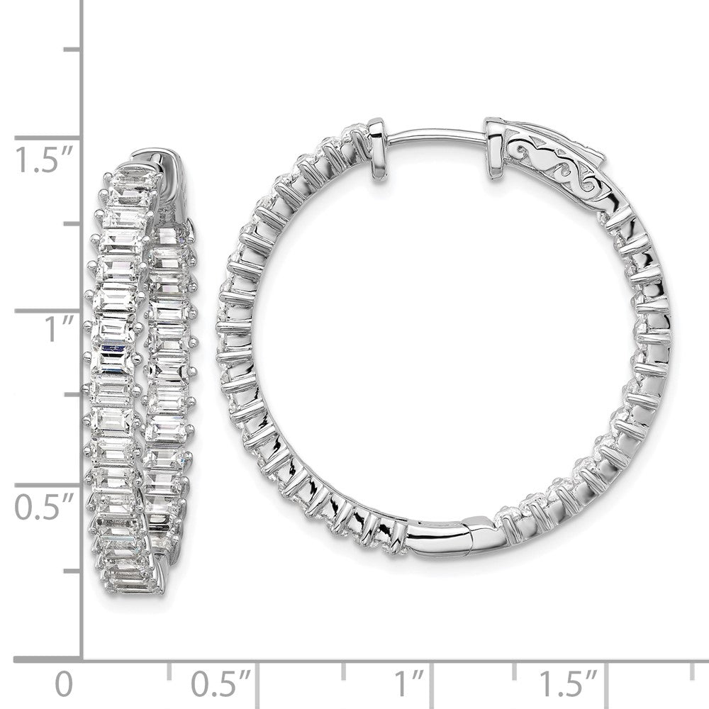 QSH136 Sterling Shimmer Sterling Silver Rhodium-plated 3mm x 2mm CZ 64 Stone In and Out Hinged Hoop Earrings