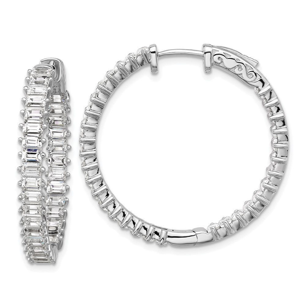 QSH136 Sterling Shimmer Sterling Silver Rhodium-plated 3mm x 2mm CZ 64 Stone In and Out Hinged Hoop Earrings