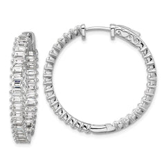 QSH136 Sterling Shimmer Sterling Silver Rhodium-plated 3mm x 2mm CZ 64 Stone In and Out Hinged Hoop Earrings