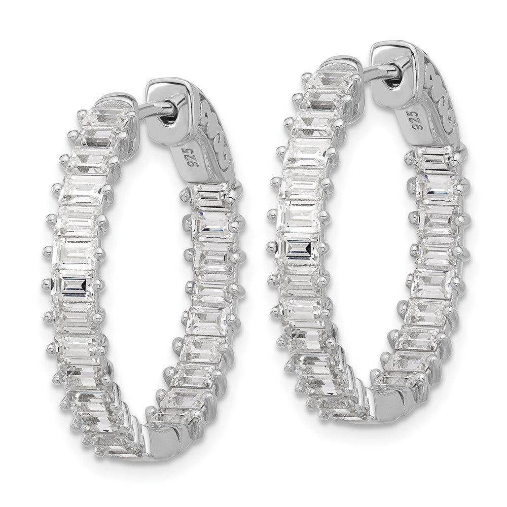 QSH137 Sterling Shimmer Sterling Silver Rhodium-plated 3mm x 2mm CZ 46 Stone In and Out Hinged Hoop Earrings