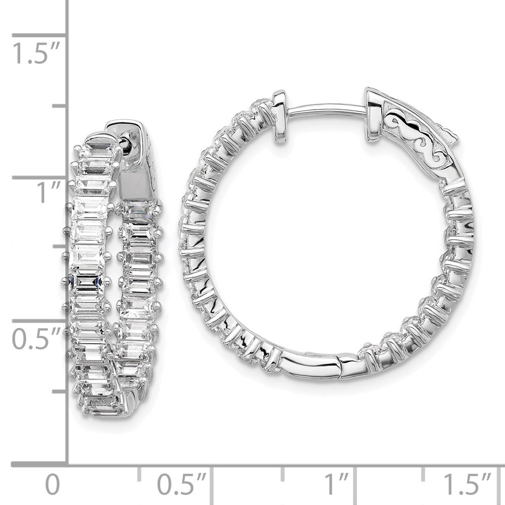 QSH137 Sterling Shimmer Sterling Silver Rhodium-plated 3mm x 2mm CZ 46 Stone In and Out Hinged Hoop Earrings