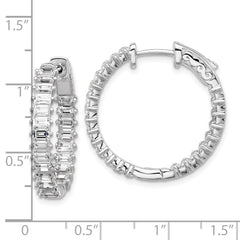 QSH137 Sterling Shimmer Sterling Silver Rhodium-plated 3mm x 2mm CZ 46 Stone In and Out Hinged Hoop Earrings