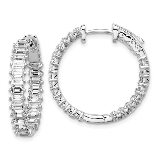 QSH137 Sterling Shimmer Sterling Silver Rhodium-plated 3mm x 2mm CZ 46 Stone In and Out Hinged Hoop Earrings