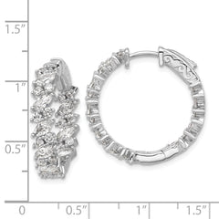 QSH138 Sterling Shimmer Sterling Silver Rhodium-plated CZ 54 Stone In and Out Hinged Hoop Earrings