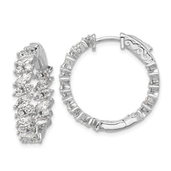 QSH138 Sterling Shimmer Sterling Silver Rhodium-plated CZ 54 Stone In and Out Hinged Hoop Earrings