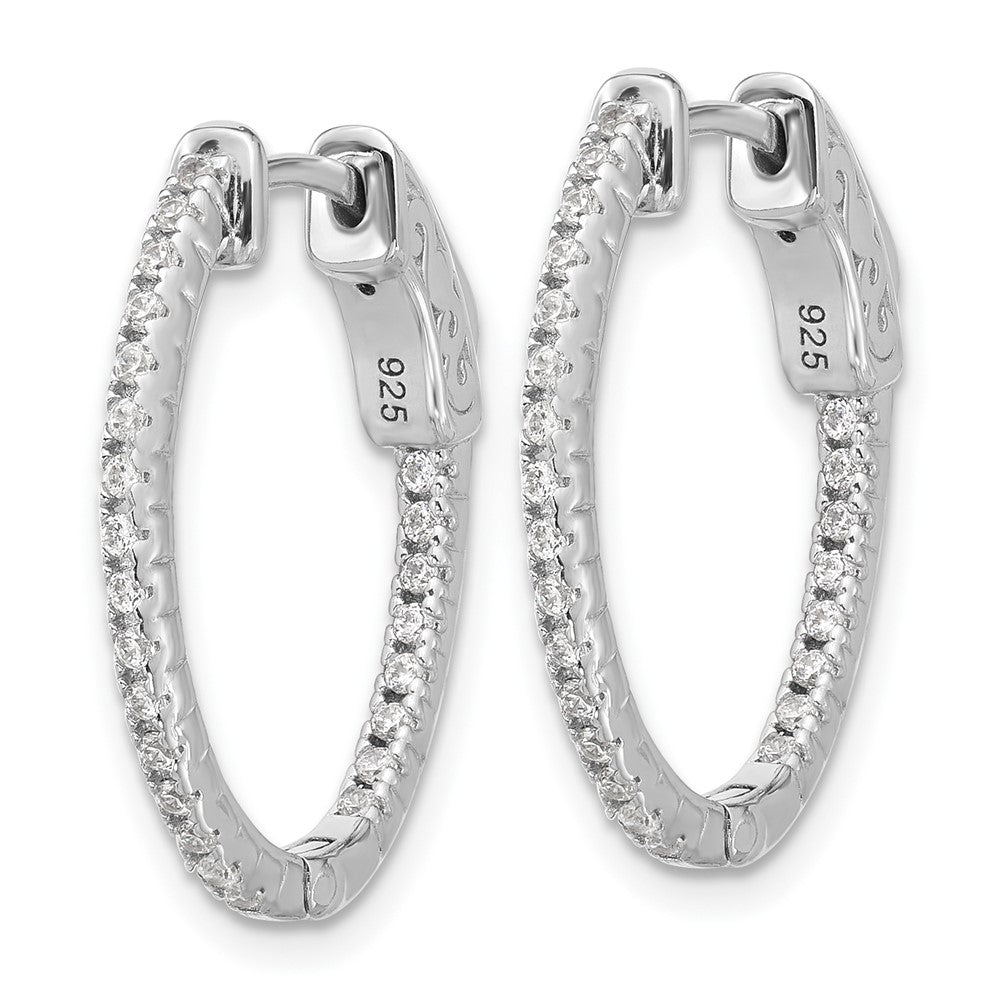 QSH140 Sterling Shimmer Sterling Silver Rhodium-plated 1.3mm CZ 48 Stone Oval In and Out Hinged Oval Hoop Earrings