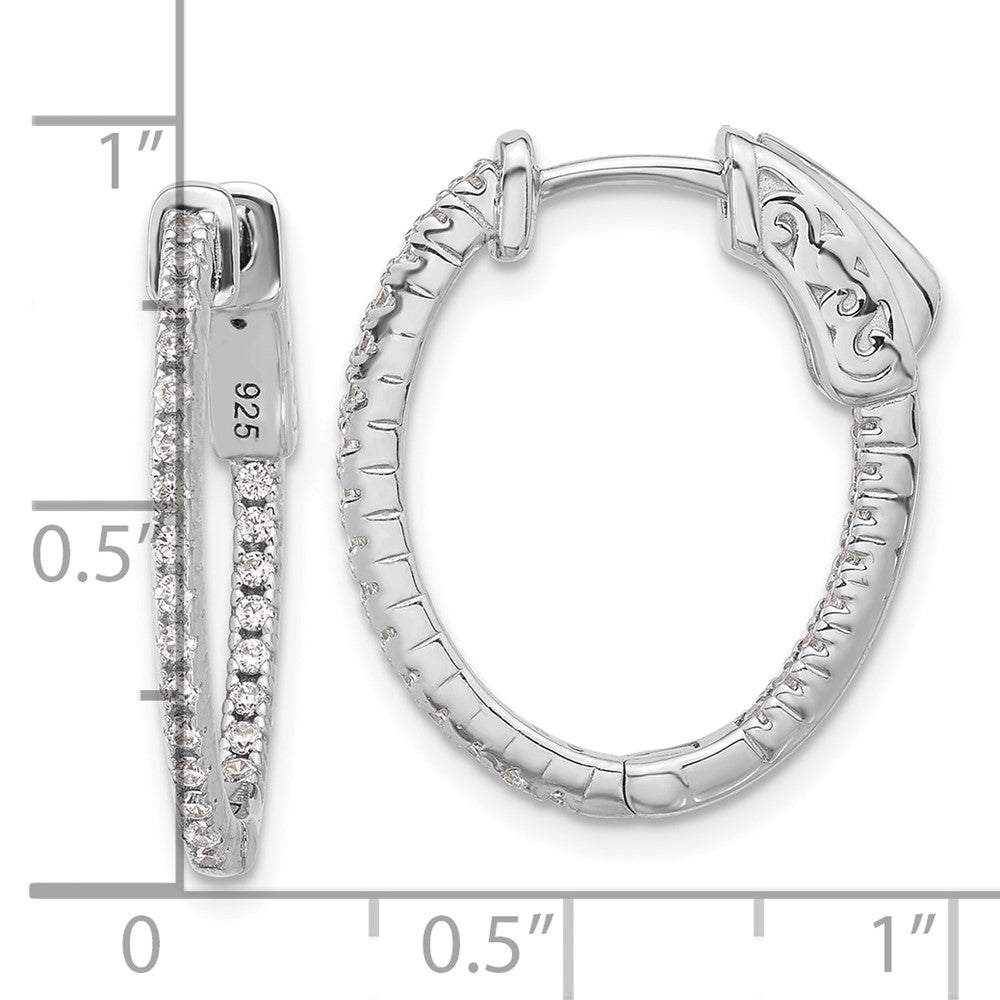 QSH140 Sterling Shimmer Sterling Silver Rhodium-plated 1.3mm CZ 48 Stone Oval In and Out Hinged Oval Hoop Earrings