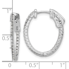 QSH140 Sterling Shimmer Sterling Silver Rhodium-plated 1.3mm CZ 48 Stone Oval In and Out Hinged Oval Hoop Earrings