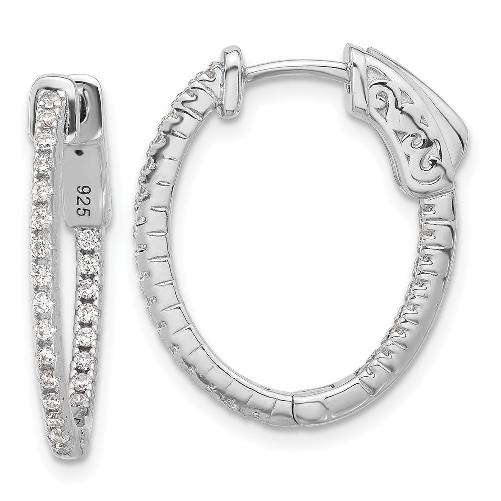 QSH140 Sterling Shimmer Sterling Silver Rhodium-plated 1.3mm CZ 48 Stone Oval In and Out Hinged Oval Hoop Earrings