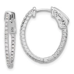 QSH140 Sterling Shimmer Sterling Silver Rhodium-plated 1.3mm CZ 48 Stone Oval In and Out Hinged Oval Hoop Earrings