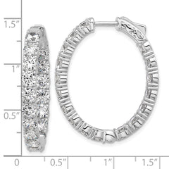 QSH141 Sterling Shimmer Sterling Silver Rhodium-plated 4mm CZ 34 Stone Oval In and Out Hinged Hoop Earrings