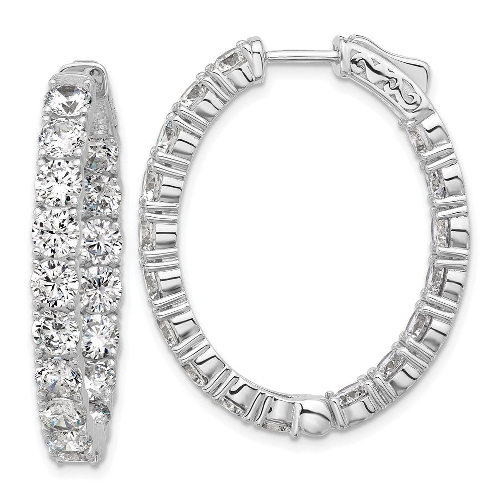 QSH141 Sterling Shimmer Sterling Silver Rhodium-plated 4mm CZ 34 Stone Oval In and Out Hinged Hoop Earrings