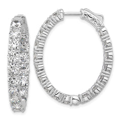 QSH141 Sterling Shimmer Sterling Silver Rhodium-plated 4mm CZ 34 Stone Oval In and Out Hinged Hoop Earrings