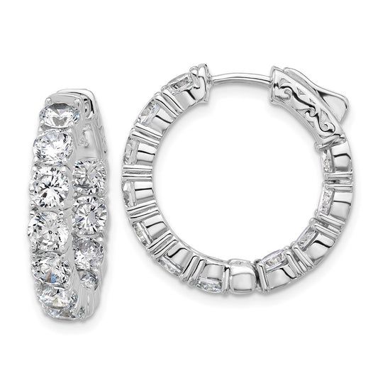 QSH142 Sterling Shimmer Sterling Silver Rhodium-plated 4mm CZ 22 Stone In and Out Hinged Hoop Earrings