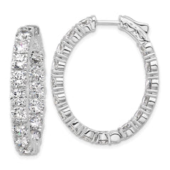 QSH143 Sterling Shimmer Sterling Silver Rhodium-plated 4.25mm CZ 32 Stone Oval In and Out Hinged Hoop Earrings