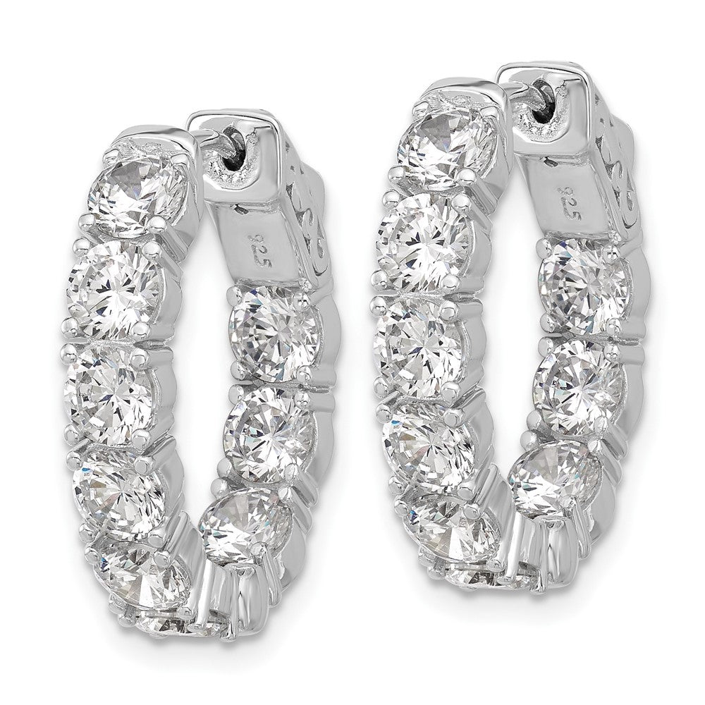 QSH144 Sterling Shimmer Sterling Silver Rhodium-plated 4.3mm CZ 18 Stone Oval In and Out Hinged Hoop Earrings