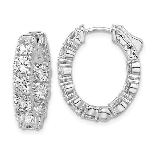 QSH144 Sterling Shimmer Sterling Silver Rhodium-plated 4.3mm CZ 18 Stone Oval In and Out Hinged Hoop Earrings