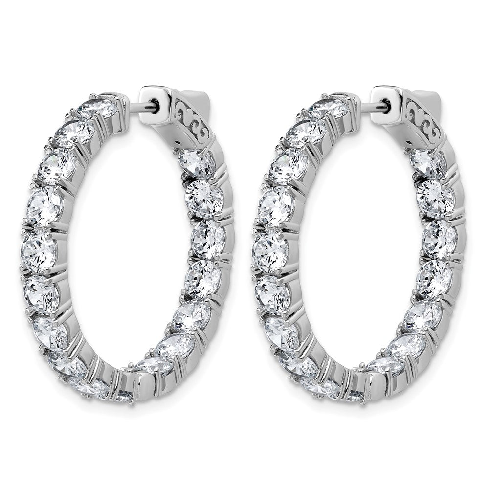 QSH145 Sterling Shimmer Sterling Silver Rhodium-plated 4.00mm CZ 34 Stone In and Out Hinged Hoop Earrings