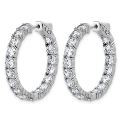 QSH145 Sterling Shimmer Sterling Silver Rhodium-plated 4.00mm CZ 34 Stone In and Out Hinged Hoop Earrings