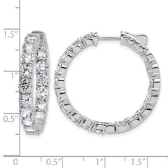 QSH145 Sterling Shimmer Sterling Silver Rhodium-plated 4.00mm CZ 34 Stone In and Out Hinged Hoop Earrings