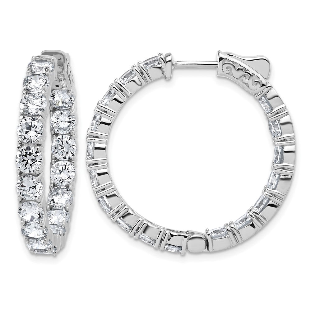 QSH145 Sterling Shimmer Sterling Silver Rhodium-plated 4.00mm CZ 34 Stone In and Out Hinged Hoop Earrings