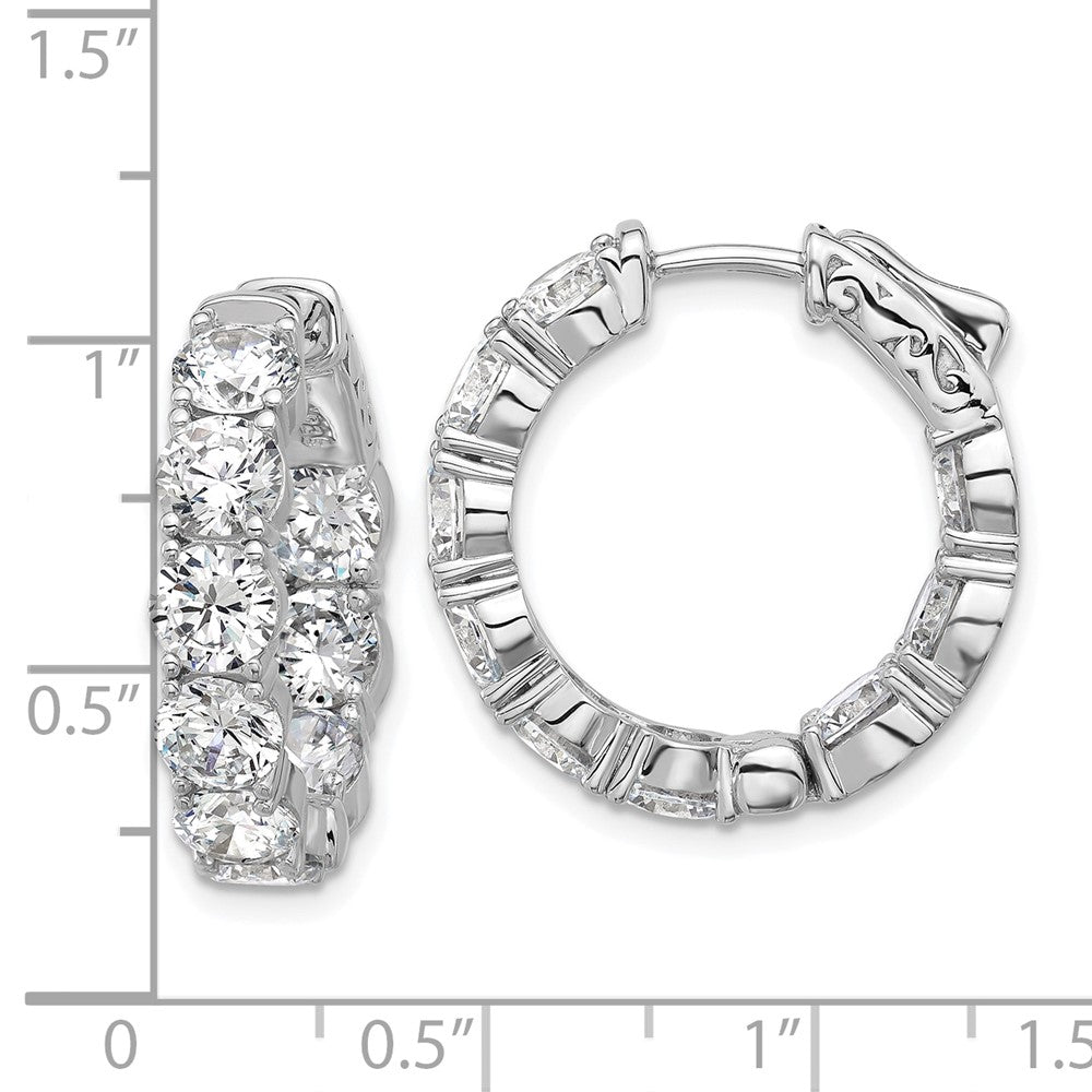 QSH146 Sterling Shimmer Sterling Silver Rhodium-plated 4.75mm CZ 18 Stone In and Out Hinged Hoop Earrings