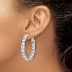 QSH147 Sterling Shimmer Sterling Silver Rhodium-plated 5.2mm CZ 36 Stone In and Out Hinged Hoop Earrings