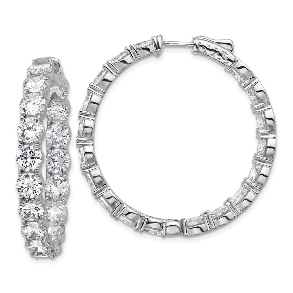 QSH147 Sterling Shimmer Sterling Silver Rhodium-plated 5.2mm CZ 36 Stone In and Out Hinged Hoop Earrings