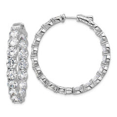 QSH147 Sterling Shimmer Sterling Silver Rhodium-plated 5.2mm CZ 36 Stone In and Out Hinged Hoop Earrings