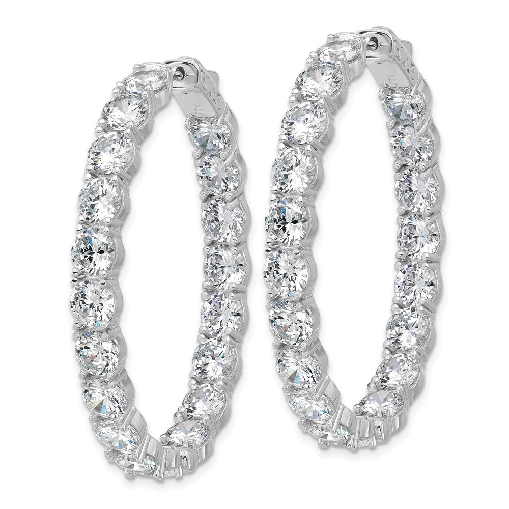 QSH148 Sterling Shimmer Sterling Silver Rhodium-plated 5.25mm CZ 38 Stone Oval In and Out Hinged Hoop Earrings