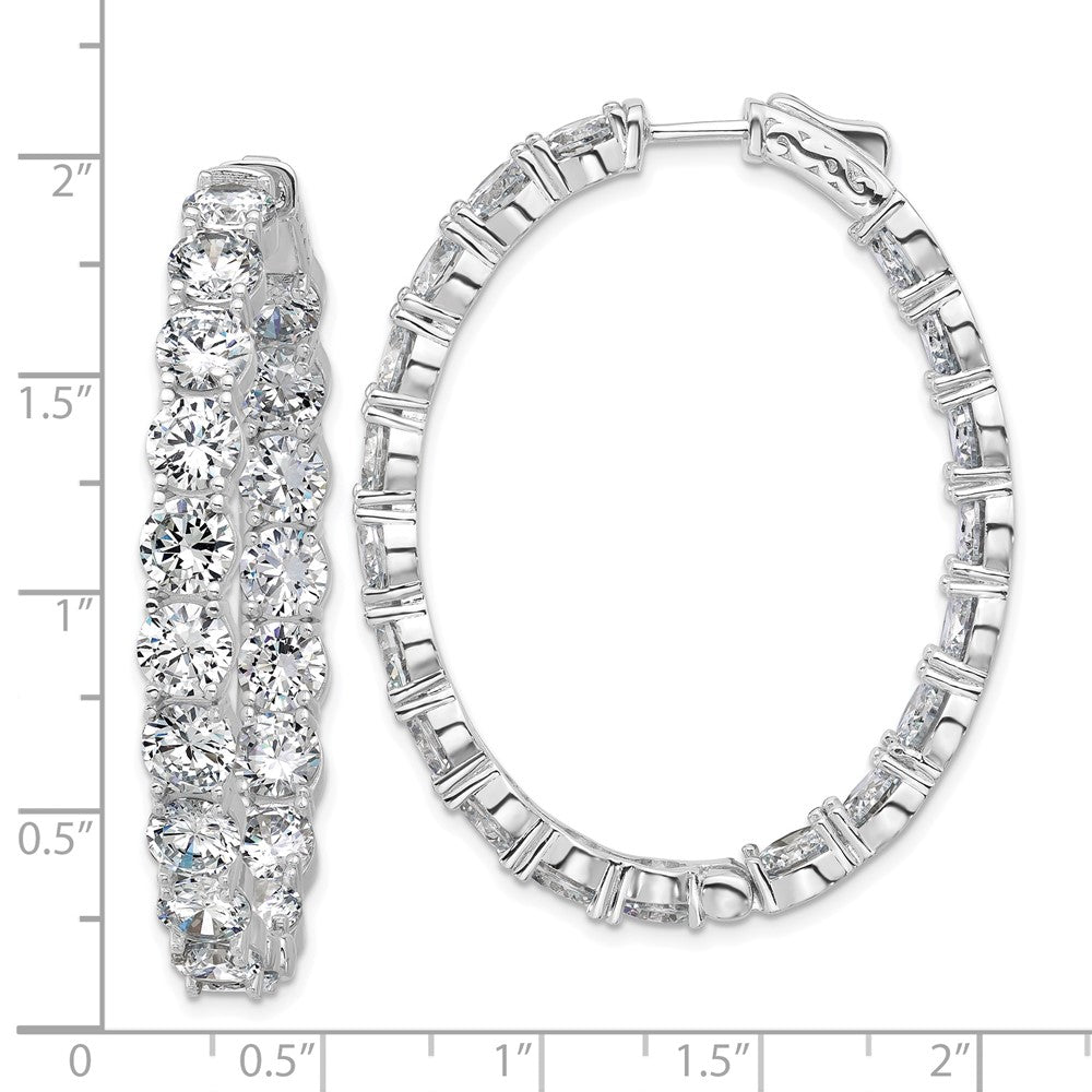 QSH148 Sterling Shimmer Sterling Silver Rhodium-plated 5.25mm CZ 38 Stone Oval In and Out Hinged Hoop Earrings