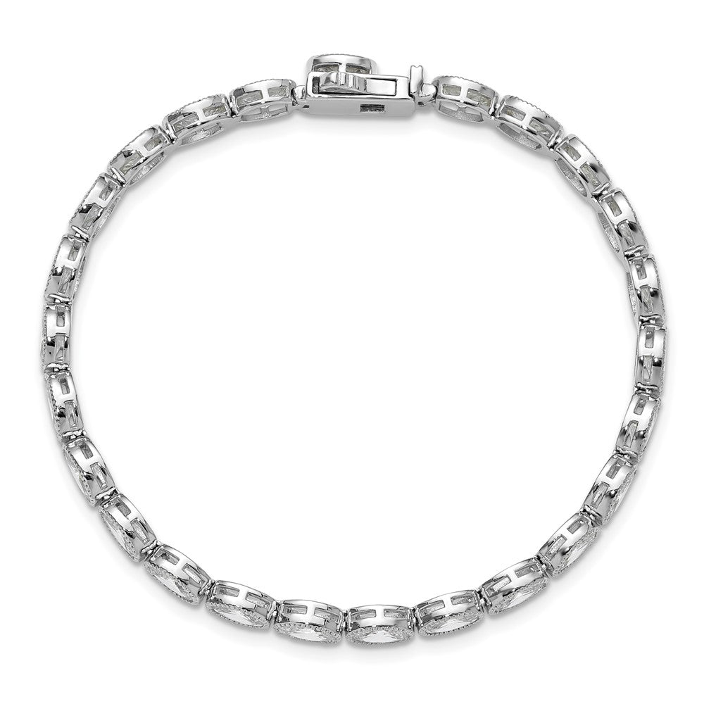Sterling Shimmer Sterling Silver Rhodium-plated 6mm x 4mm CZ 25 Stone Oval Link 6.75 inch Bracelet QSH155-6.75