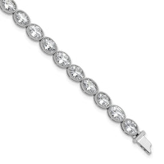 Sterling Shimmer Sterling Silver Rhodium-plated 6mm x 4mm CZ 25 Stone Oval Link 6.75 inch Bracelet QSH155-6.75