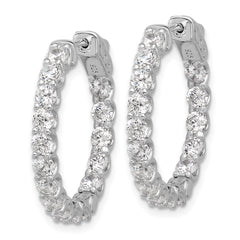 QSH159 Sterling Shimmer Sterling Silver Rhodium-plated 3mm CZ 32 Stone In and Out Hinged Hoop Earrings