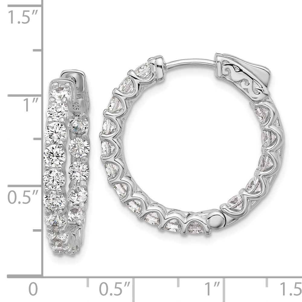 QSH159 Sterling Shimmer Sterling Silver Rhodium-plated 3mm CZ 32 Stone In and Out Hinged Hoop Earrings
