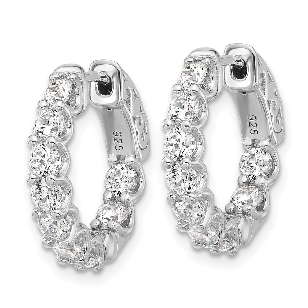 QSH160 Sterling Shimmer Sterling Silver Rhodium-plated 3mm CZ 18 Stone In and Out Hinged Hoop Earrings