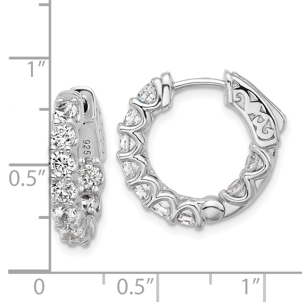 QSH160 Sterling Shimmer Sterling Silver Rhodium-plated 3mm CZ 18 Stone In and Out Hinged Hoop Earrings