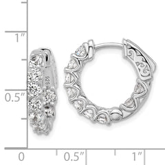 QSH160 Sterling Shimmer Sterling Silver Rhodium-plated 3mm CZ 18 Stone In and Out Hinged Hoop Earrings