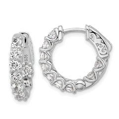 QSH160 Sterling Shimmer Sterling Silver Rhodium-plated 3mm CZ 18 Stone In and Out Hinged Hoop Earrings