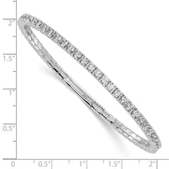 Sterling Shimmer Sterling Silver Rhodium-plated 3mm CZ 52 Stone 7 inch Flexible Bangle Bracelet QSH161-7