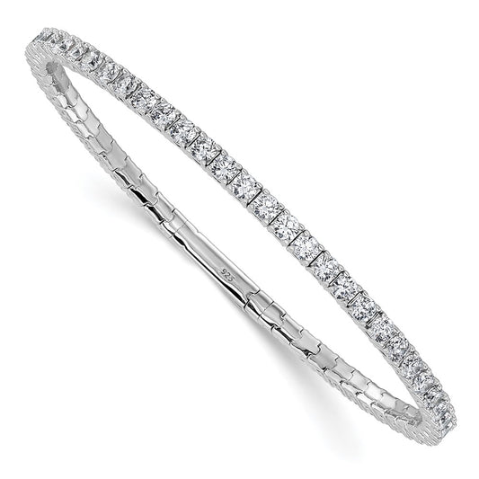 Sterling Shimmer Sterling Silver Rhodium-plated 3mm CZ 52 Stone 7 inch Flexible Bangle Bracelet QSH161-7