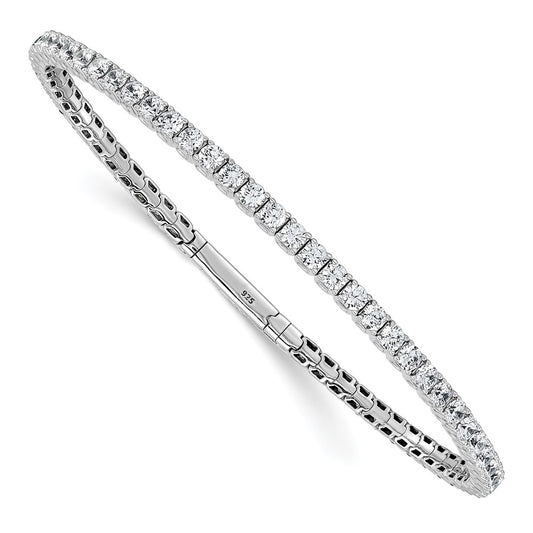 Sterling Shimmer Sterling Silver Rhodium-plated 3mm CZ 59 Stone 8 inch Flexible Bangle Bracelet QSH161-8