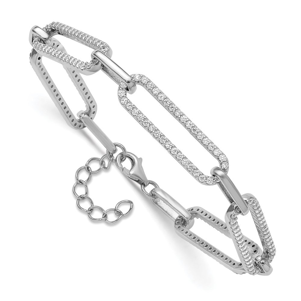 Sterling Shimmer Sterling Silver Rhodium-plated 1.2mm CZ 190 Stone Paper Clip Link 6.5 inch with 1 inch Extension Bracelet QSH163-6.5