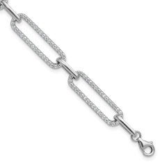 Sterling Shimmer Sterling Silver Rhodium-plated 1.2mm CZ 190 Stone Paper Clip Link 6.5 inch with 1 inch Extension Bracelet QSH163-6.5