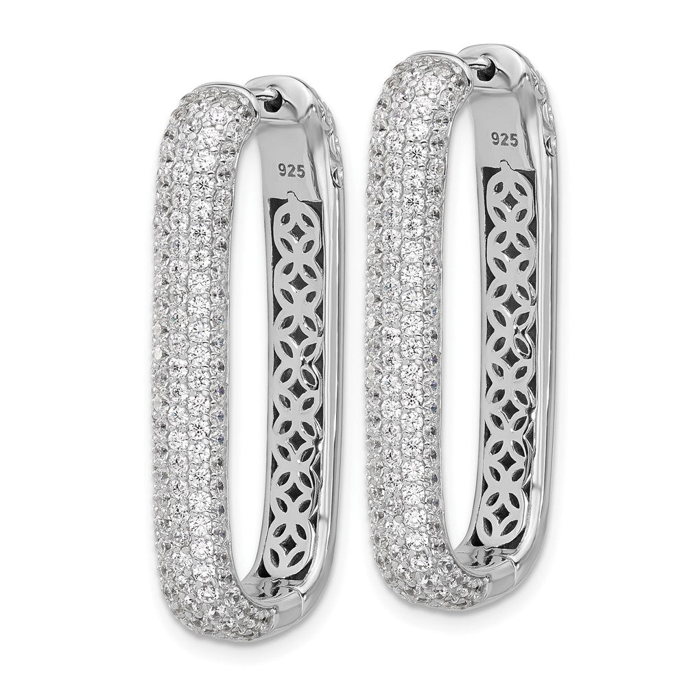 QSH164 Sterling Shimmer Sterling Silver Rhodium-plated 1.3mm CZ 258 Stone Rectangle Hinged Hoop Earrings