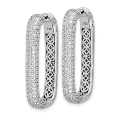 QSH164 Sterling Shimmer Sterling Silver Rhodium-plated 1.3mm CZ 258 Stone Rectangle Hinged Hoop Earrings